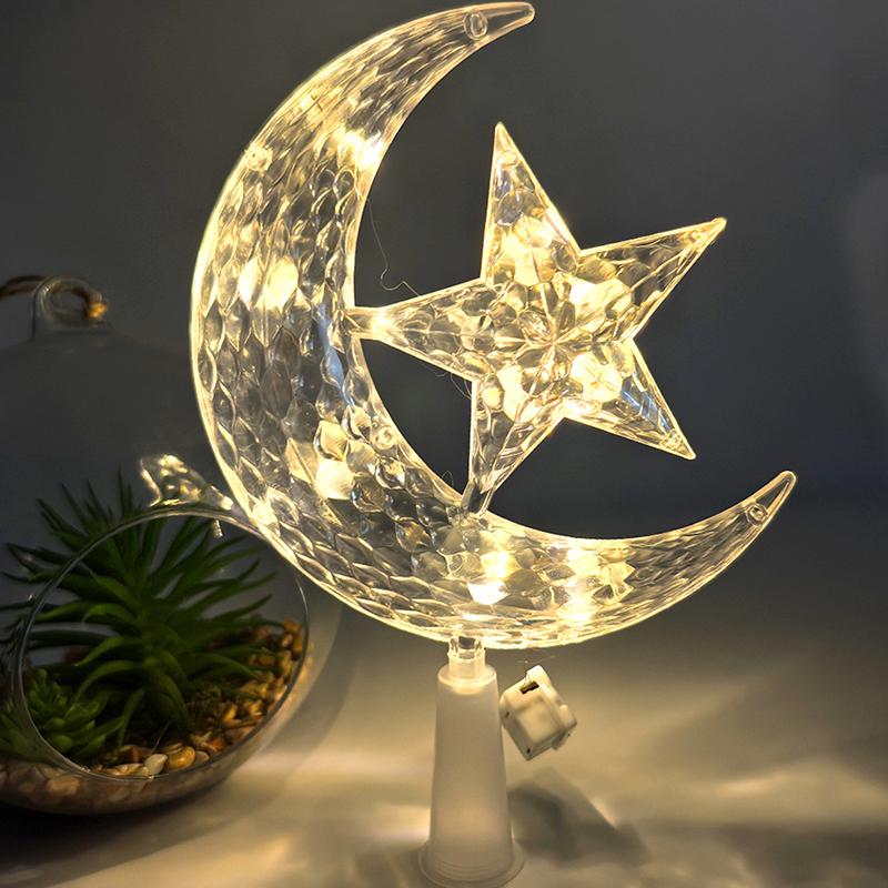 LED Mond Stern Weihnachtsbaumspitze Licht Dekorative Mond Stern Lampe für Eid Mubarak Muslimischer Schmuck Ramadan Dekoration