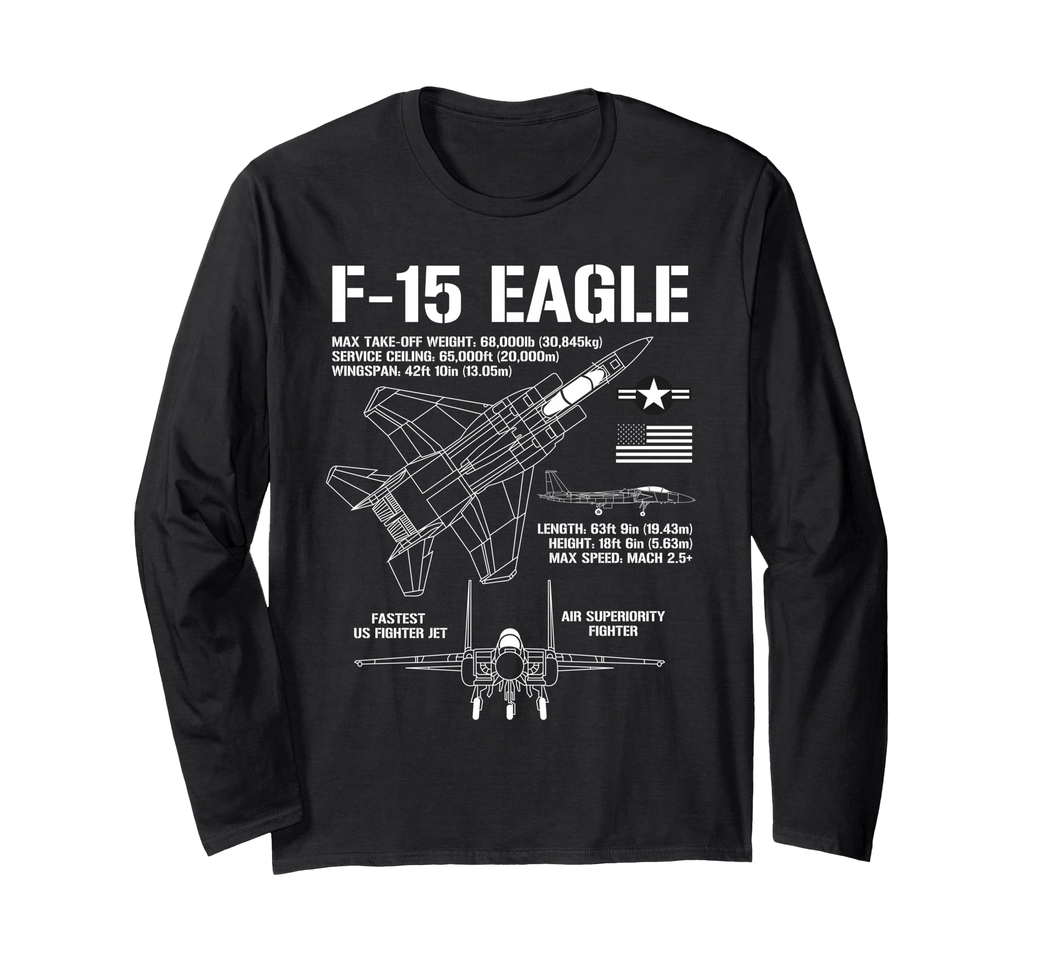 Истребитель F-15 Eagle Военный самолет F15 Eagle Футболка с длинным рукавом