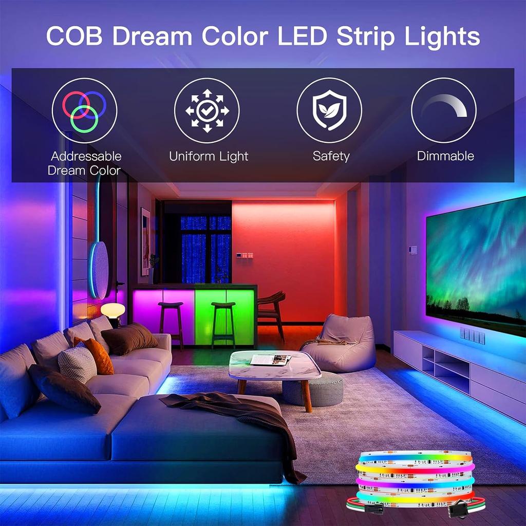5M/3M WS2811 RGB IC COB adressierbare LED-Streifenlichter, DC12V, 576LEDs/m, Traumfarbe, flexible TV-Hintergrundbeleuchtung, Zimmer- und Partydekoration
