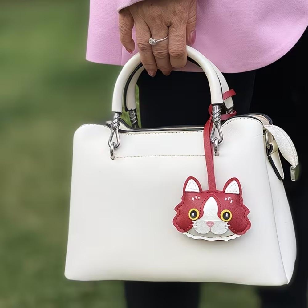 Doll Kitten Cat Leather Keychain Leather Animal Bag Hanging Cat Leather Pendant  Outdoor