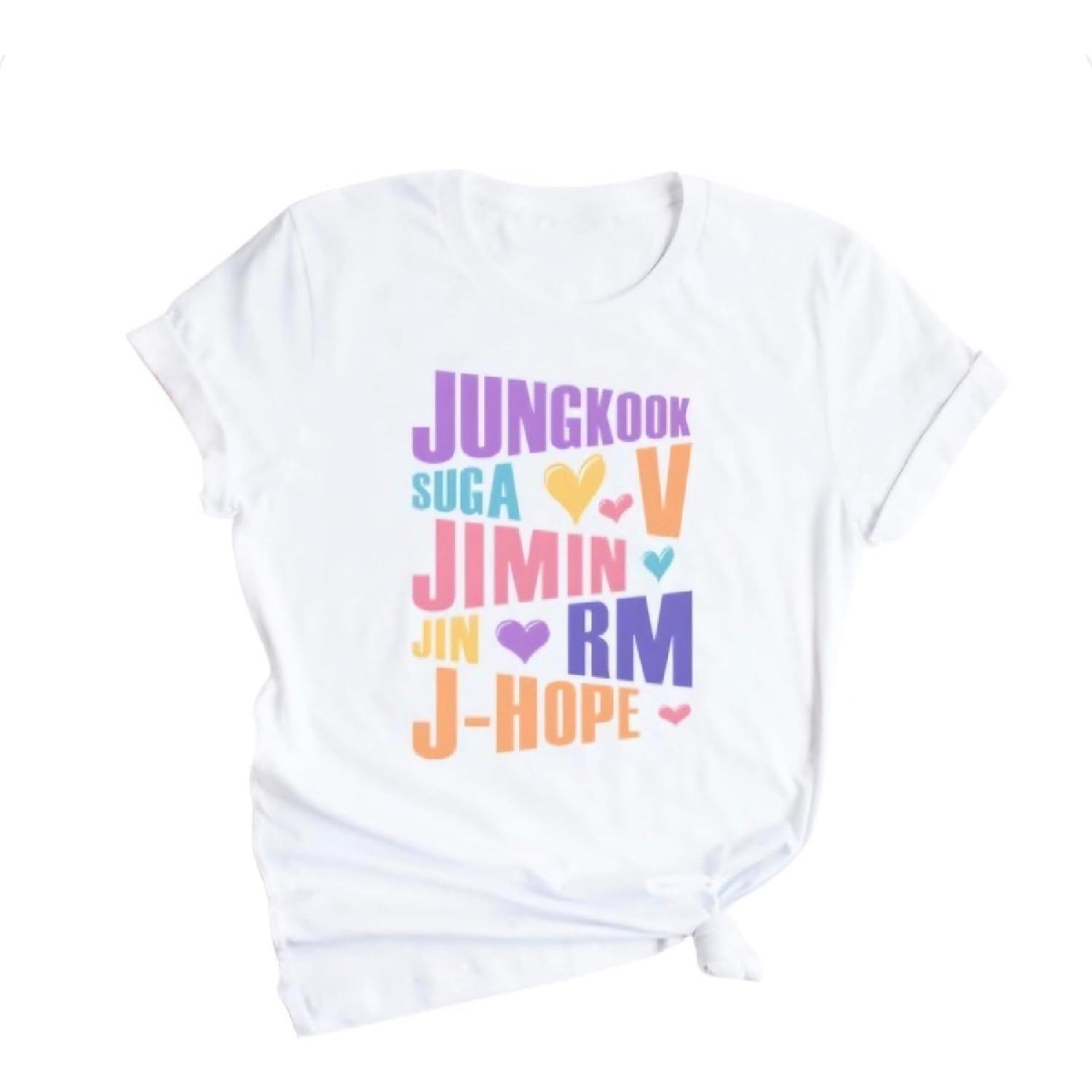 

KPOPIRUDA New Tshirts for B-TS Women Sleeve Member Name Letter Printed T-Shirt Merchandise for Kpop Merch XXXXXL білий