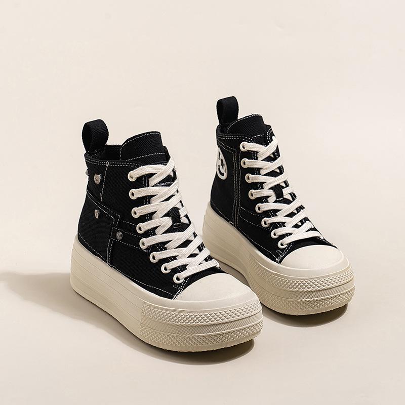 2025 Korean Version of Casual Martin Boots Women's Canvas Shoes Autumn New Lace-up Short Tube Retro Square Head Breathable Increase