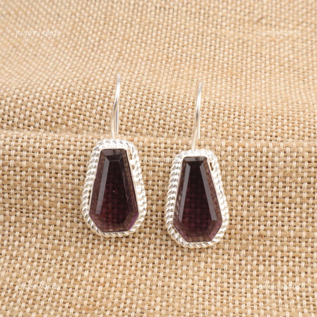 Coffin Natural Amethyst 925 Sterling Silver Ethnic Drop Dangle Hook New Earrings EE-137-6