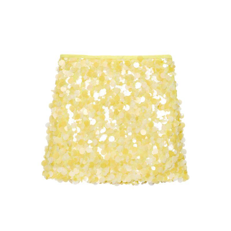

Soft Spray Summer French style Gyaru Fashion Advanced Heavy Industry Sequins Design Sheath Slimming Mini Skirt Hot Yellow L