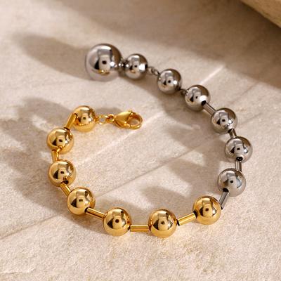 Uworld Brazalete de Cadena de Acero Inoxidable con Perlas Pulsera de Moda Metal con Textura Chapado PVD 18 K Joyería Impermeable