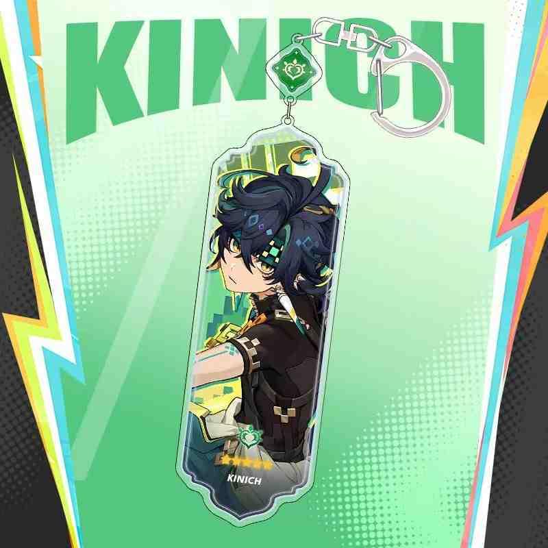 Genshin Impact Kiinichi Acrylic Stand Key Boulder Can Badge Set of 6/5 Cards, Badges, Pins, with Stand, Lightweight, Cute (A)
