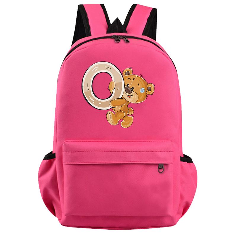 Schöner kleiner Bär-Rucksack mit 26 englischen Buchstaben, Teenager-Schultasche für Mädchen, Jungen, Rucksack mit großer Kapazität, Büchertasche für Kindergeschenke