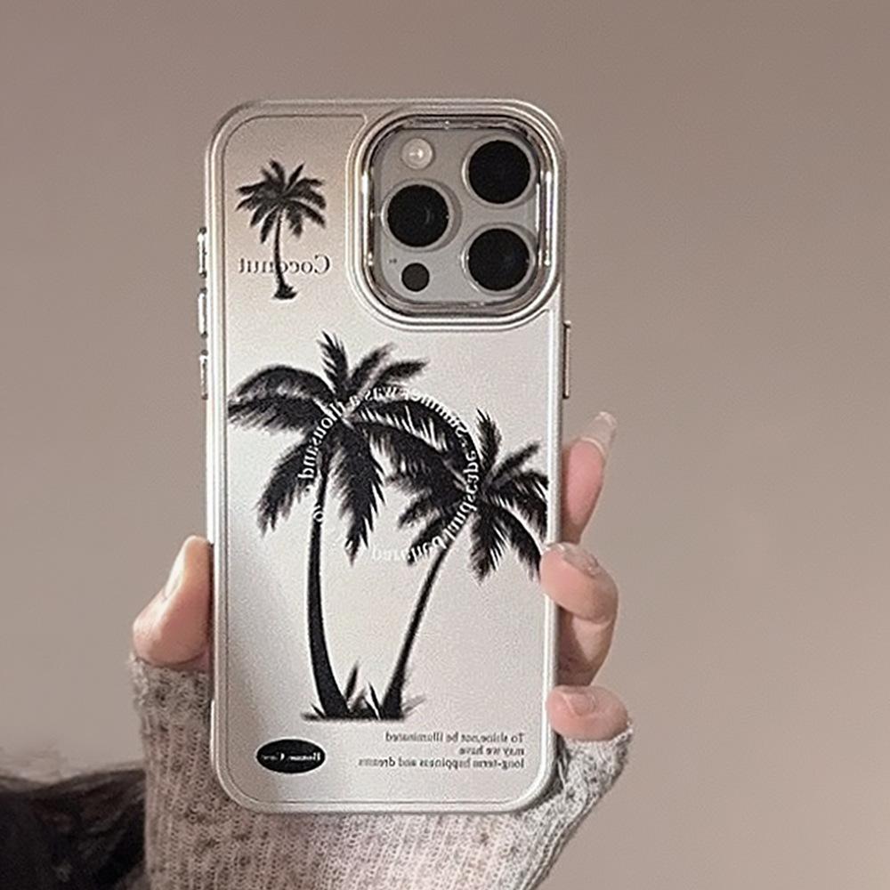 Summer Coconut Tree Electroplating 17pro Max Apple 16 Mobile Case Applicable To IPhone 15 Frosty Wind 13 Soft Case