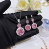 Luxury Pink Zircon Necklace & Cherry Blossom Diamond Earrings Set