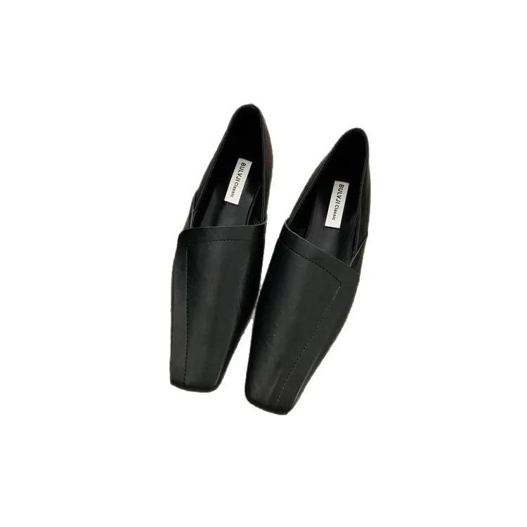 Módní ploché boty Dámské mokasíny Elegantní kožené boty se čtvercovou špičkou Měkké boty 2025 Trend Nová značka Zimní chůze Pohodlí Chaussures Femme