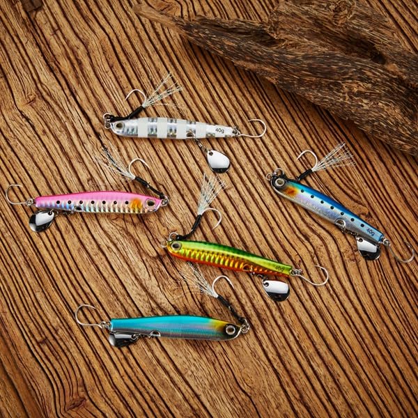 REEF DREAM Jig Metalic Momeală Seabass Pește Albastru Jig cu Lamă 20g 30g 40g Set 5 Culori Jig Cădere Lentă Pește Albastru Seabass Cambulă Merou