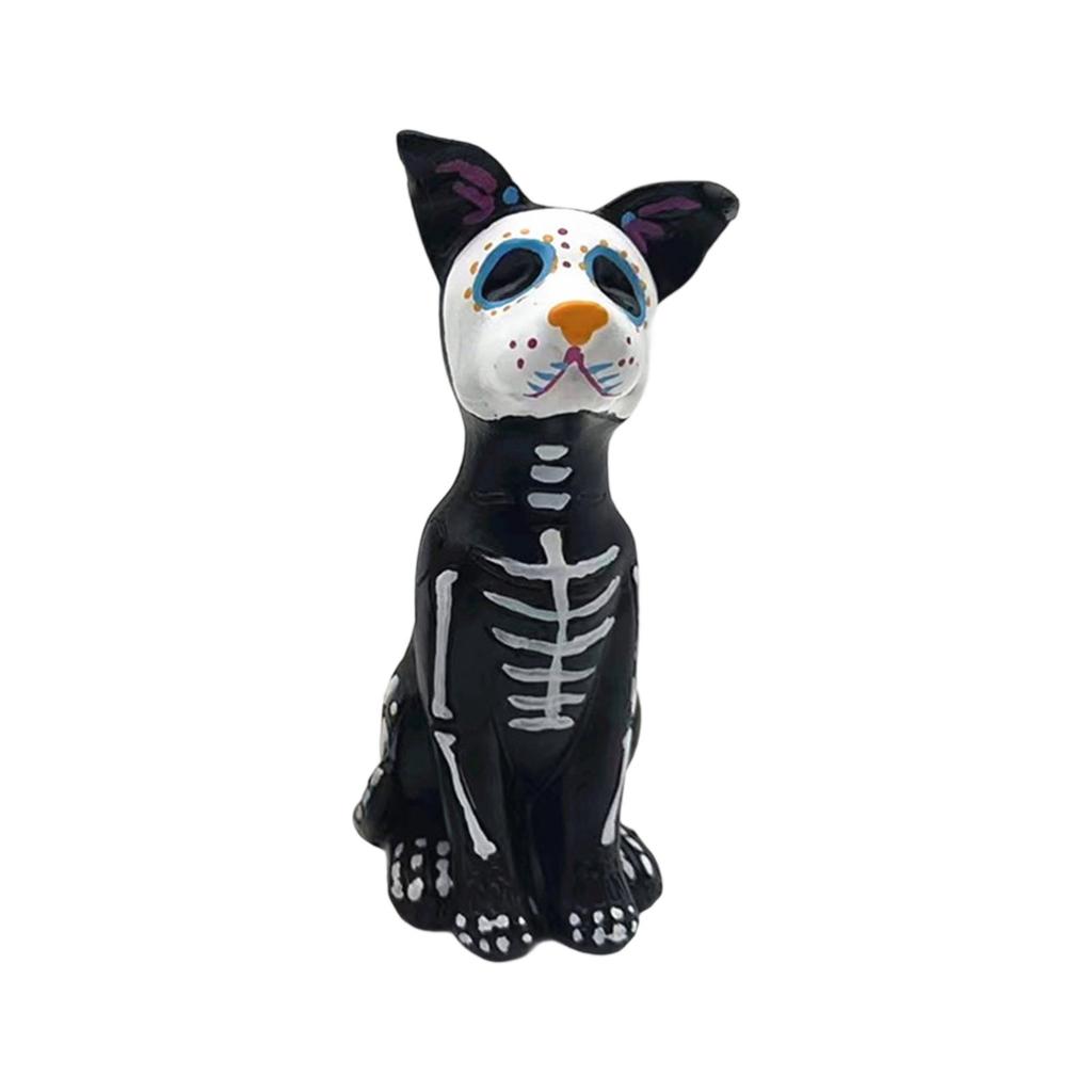 Halloween Resin Cat Dog Figurine Cute Sugar Skull Animal Decors For Desk Shelf Window Display Party Decoration Gift
