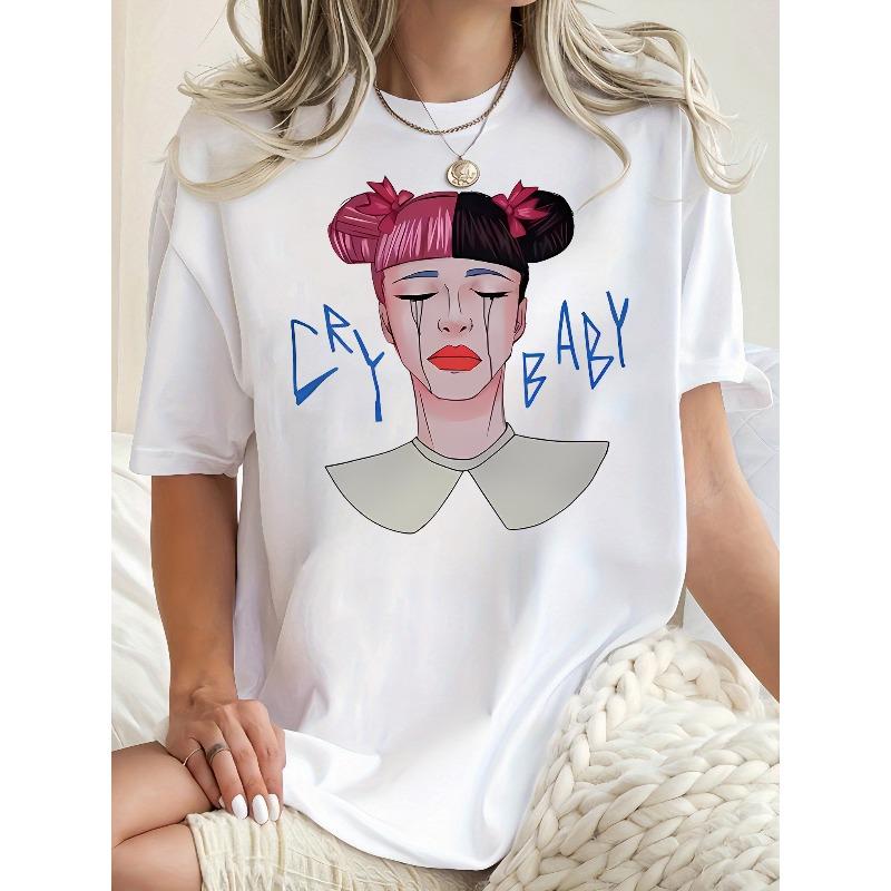 

Creative Fun English Crying Print Women s Casual Sports T-Shirt, Round Neck, Short Sleeve, Comfortable Summer Top for Vacation 4XL білий