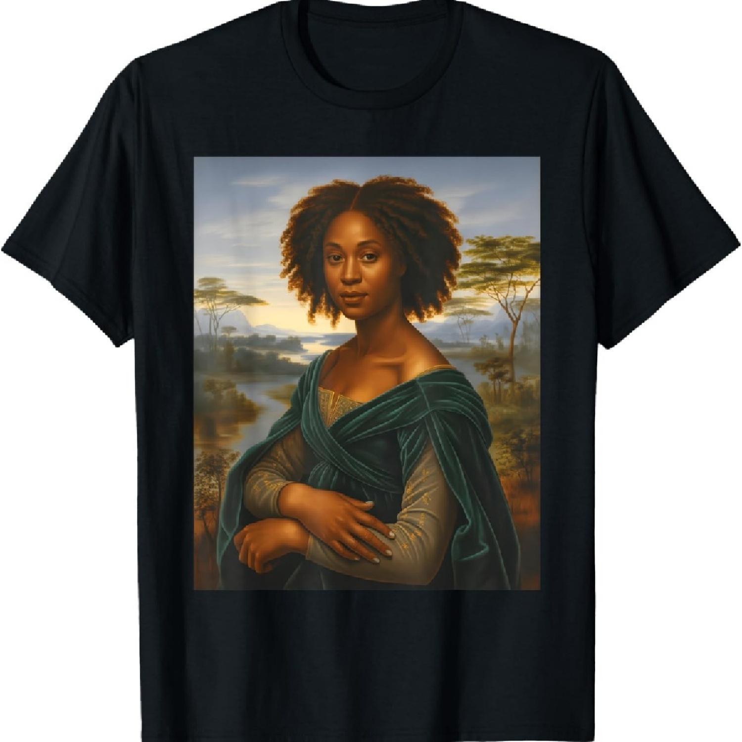 

Black Mona Lisa Graphic Afro African American Juneteenth T-Shirt S
