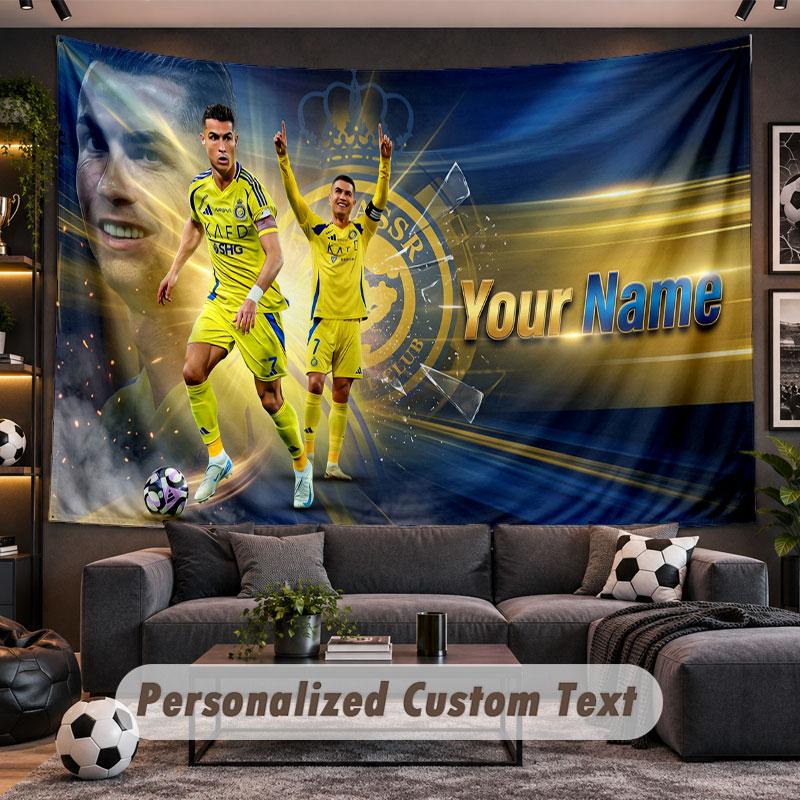 Wandtapijt met aangepaste naam Cristiano Ronaldo patroon Gepersonaliseerde bedrukte stof Wanddecoratie