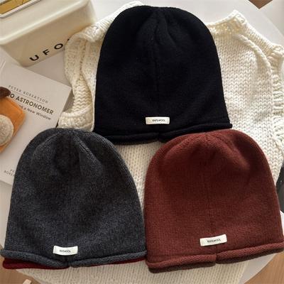Loose Pure Wool Pile Hat with A Cool Double Sided Look High Elasticity Knitted Cold Hat for Men and Women In Winter