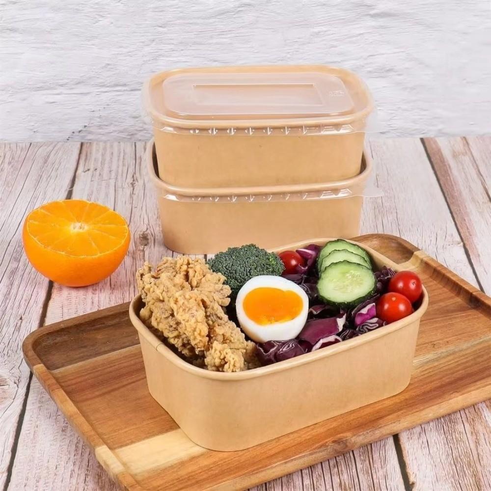 10PCS/Set Square Kraft Paper Lunch Box Paper Food Packing Box Disposable Lunch Box  Household