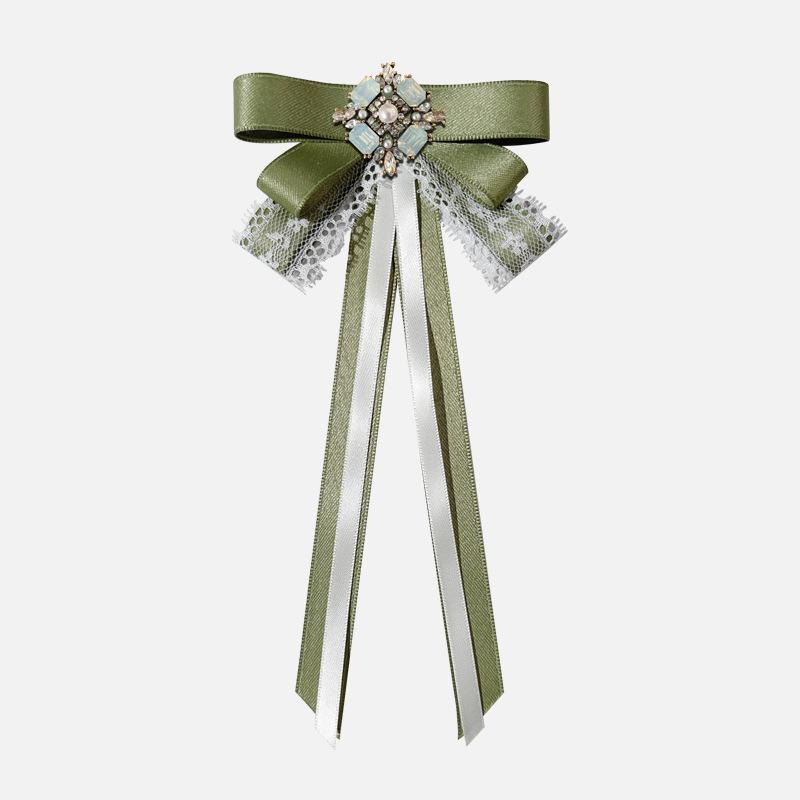 

Korean Ribbon Lace Bow Tie Rhinestone Crystal Pearl Brooch Pins for Women Elegant Necktie Wedding Collar Accessories Gifts