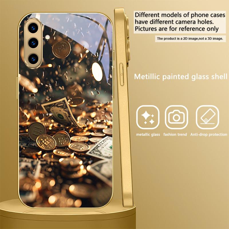 Golden Wealth Symbol For Samsung A36 A35 A34 A33 A32 A31 A26 A25 A23 A22 A21s A73 A72 A71 A42 A56 A13 16 Golden Glass Phone Case