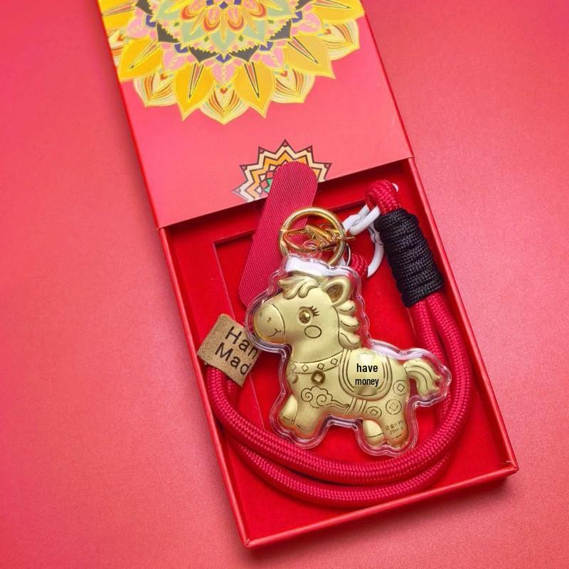Instant Riches 999 Pure Gold-Plated Horse Keychain - New Style, Popular Business Gift