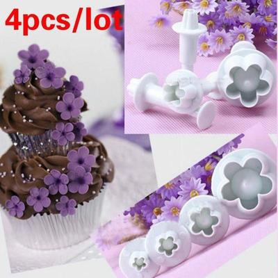 Hot Sale 4Pcs/Set Plum Flower Plunger Fondant Mold Cutter Cake Tools Decorating Christmas Cake Decorating Tools