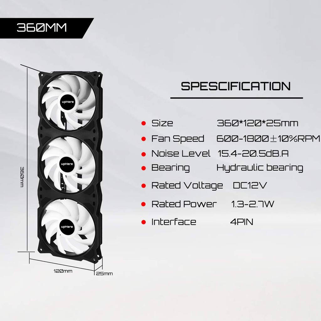 upHere 3 PC Case Fans Rainbow Color LED PWM 4PIN Connector Daisy Chain Connection 36012025mm [PF360CF4]…