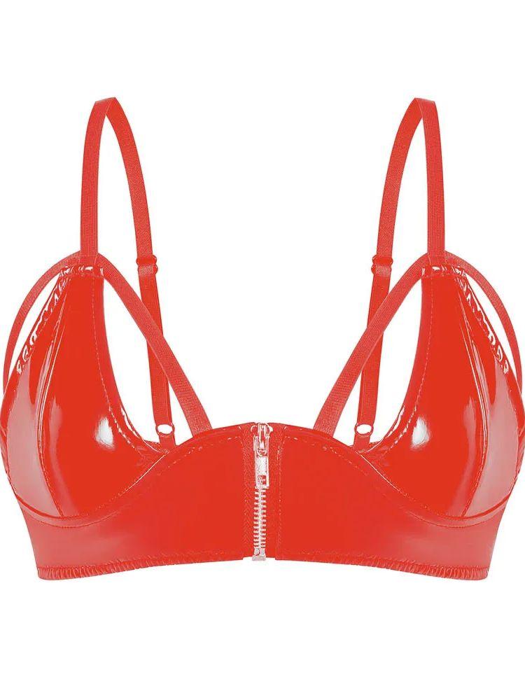 S-3Xl Spaghetti Strap Wet Look Pvc Bustier Crop Tops Shiny Pu Leather Croptop Camis Cropped Tight Sleeveless Shirt Sexy Tank Top