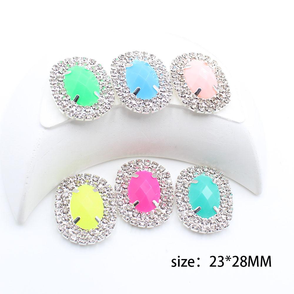 10 pieces of 23 * 28mm double row oval flat crystal four hole sewn rhinestone buttons DIY clothing hair clip decoration accessor