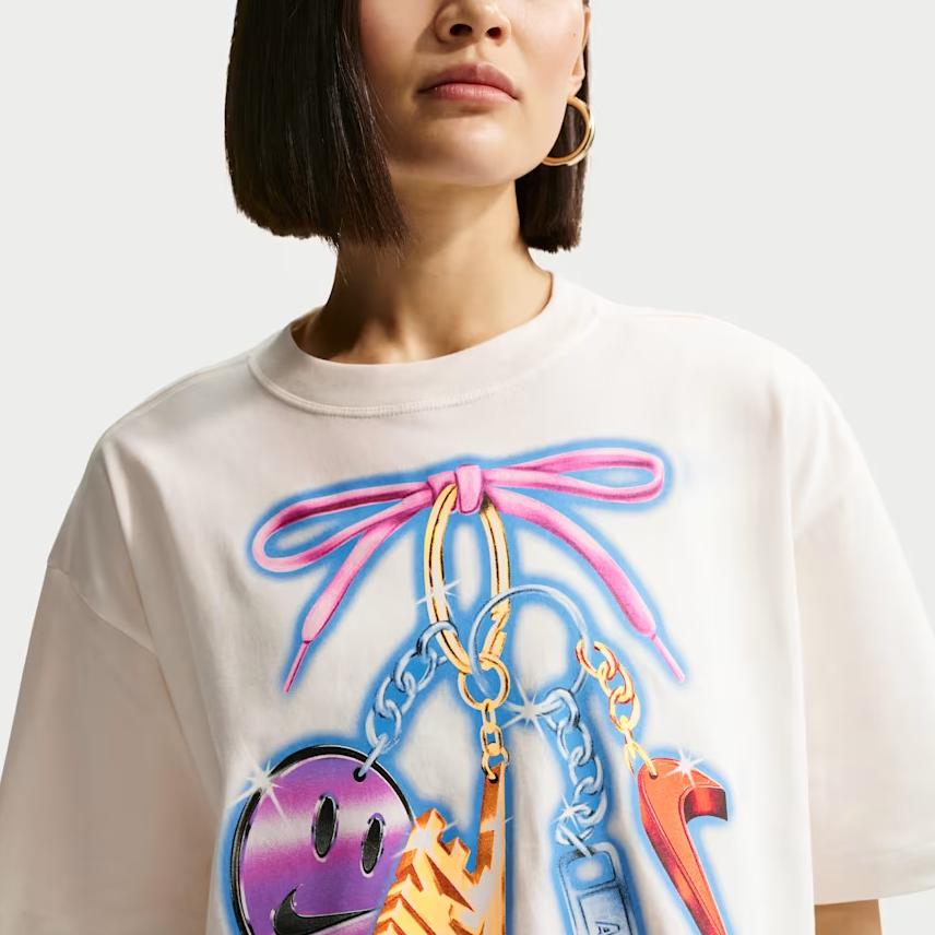 Nike Maglietta da donna a costine con girocollo, vestibilità rilassata e spalle scese, abbigliamento sportivo, top IR7849-133