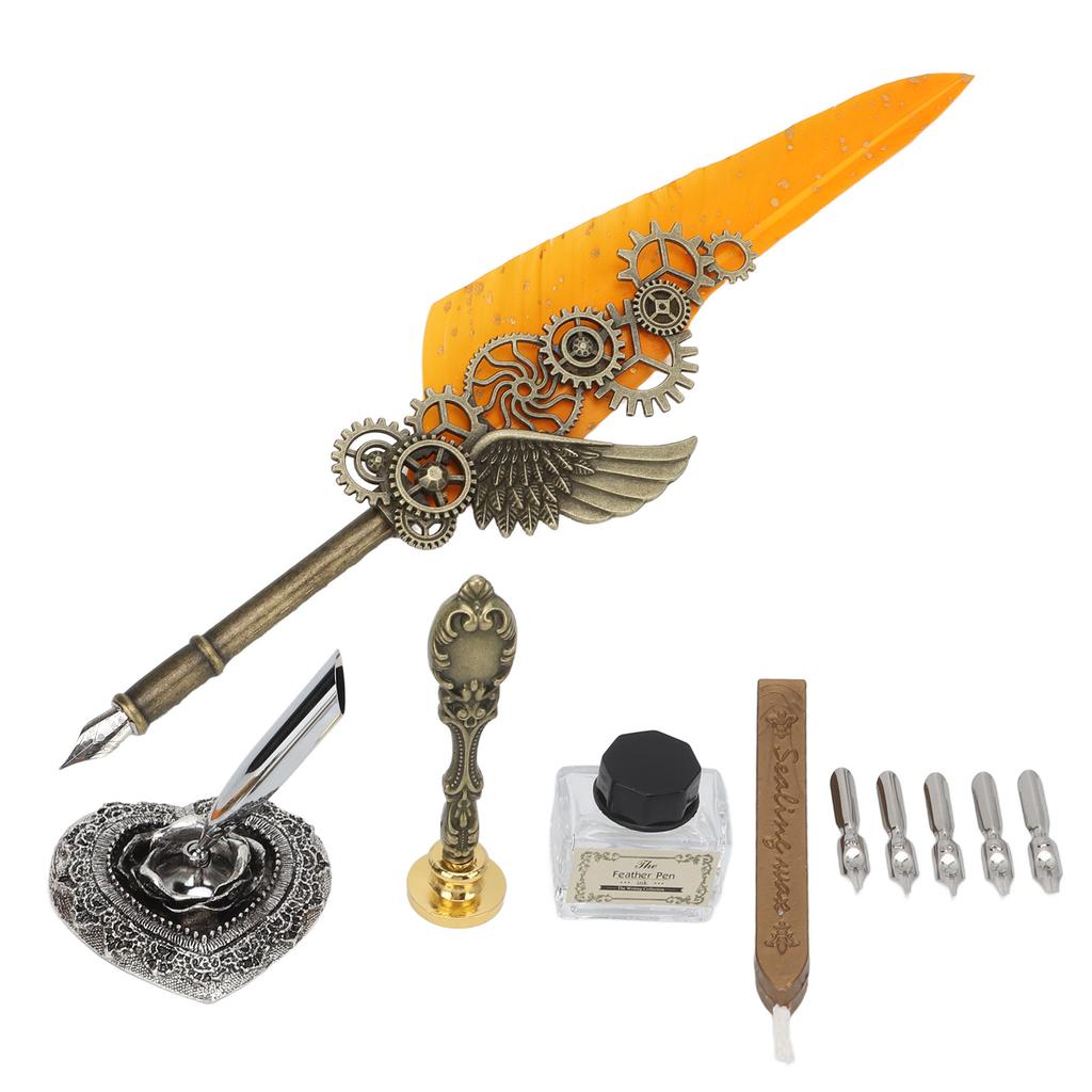 Quill Pen Set Metal Penholder Retro Elegant   Clear Engraving Flat Nib 1 to 5mmCelsius0.04 to 0.20in Writing Dip Pen Kit
