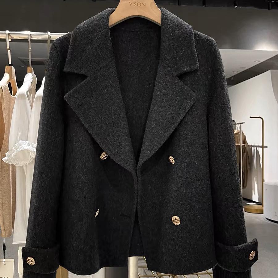 2026 Korean-Style Double-Faced Cashmere Coat: Short, Slim, Loose Woolen Design for Women