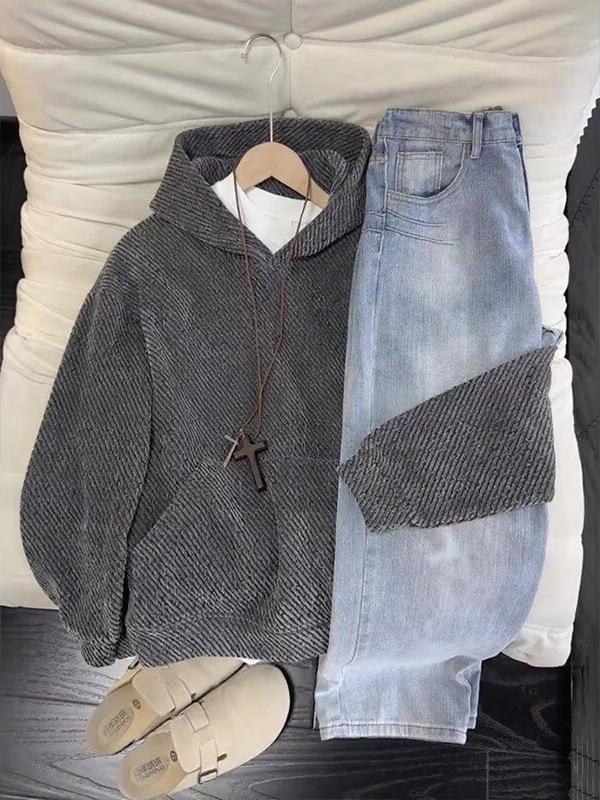 Unisex Solid Color Knitted Hooded Sweatshirt - Trendy, Fashionable, Versatile Casual Top