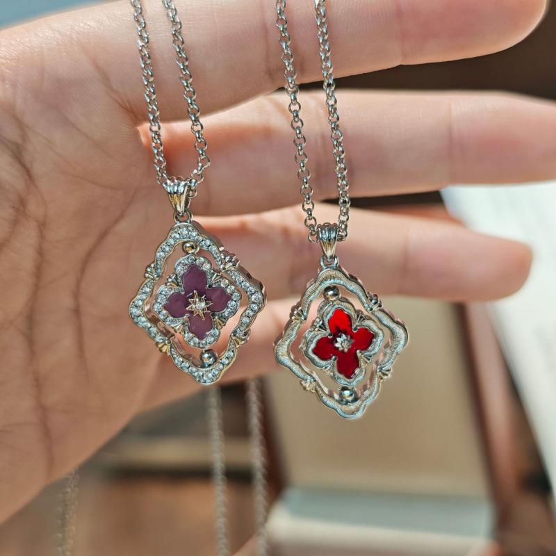 French Antique High-End Sense Versatile Rotating Double-Sided Four-Leaf Clover White Shell Necklace Light Luxury Design Court Style Collarbone Chain