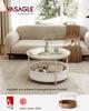 LCT244K01 Round Coffee Table with Storage Space Side Table Living Room Table with Fabric Basket Modern Metal Frame Natural Beige/Cream White