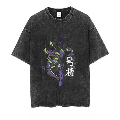 Anime Eva Men's T-shirt Washed Vintage Loose Summer Women's Printed Short-sleeved Tees Oversized Gym Y2k Clothes Harajuku Tops