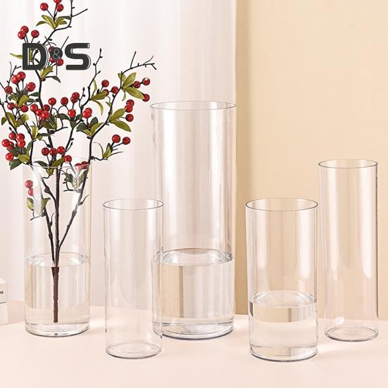 Clear Cylinder Flower Vase Wedding Party Dining Table Centerpiece Hydroponic Flower Holder Transparent Plants Container Decoration