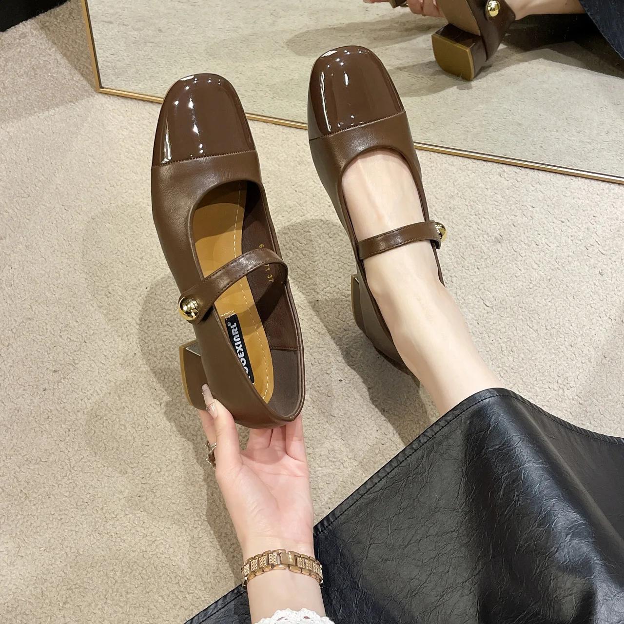 

Fashion Mary Jane Shoes for Women New Fashion Medium Heeled Women Single Shoes Soft and Comfortable Red Ballet Shoes Zapatos De Mujer 35