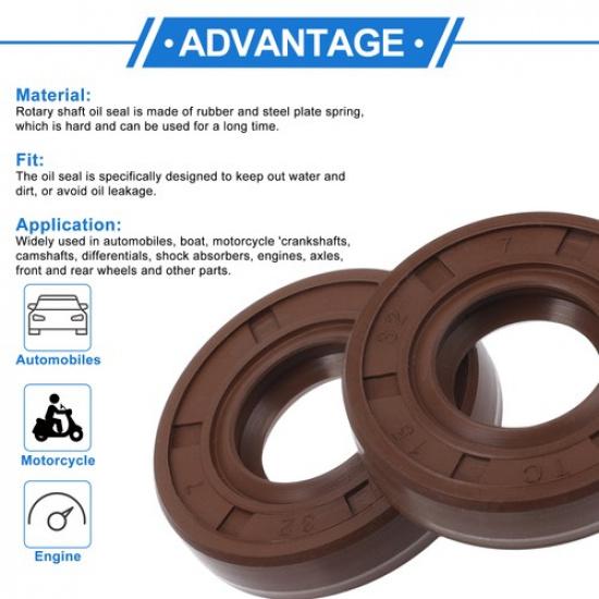 Oil Seal Seal Ring Rotary Shaft Seal FKM Rubber 15x32x7mm Brown 2 Pcs