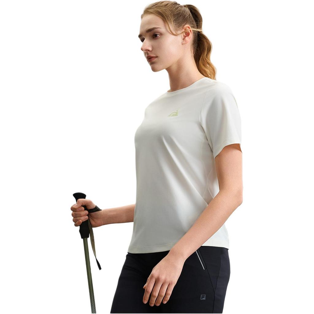 Fila Explorer Outdoor Sports Basic Simple Round Neck Knitted Short Sleeve T-Shirt Women T-Shirts Snow-White A11W527102F-WT