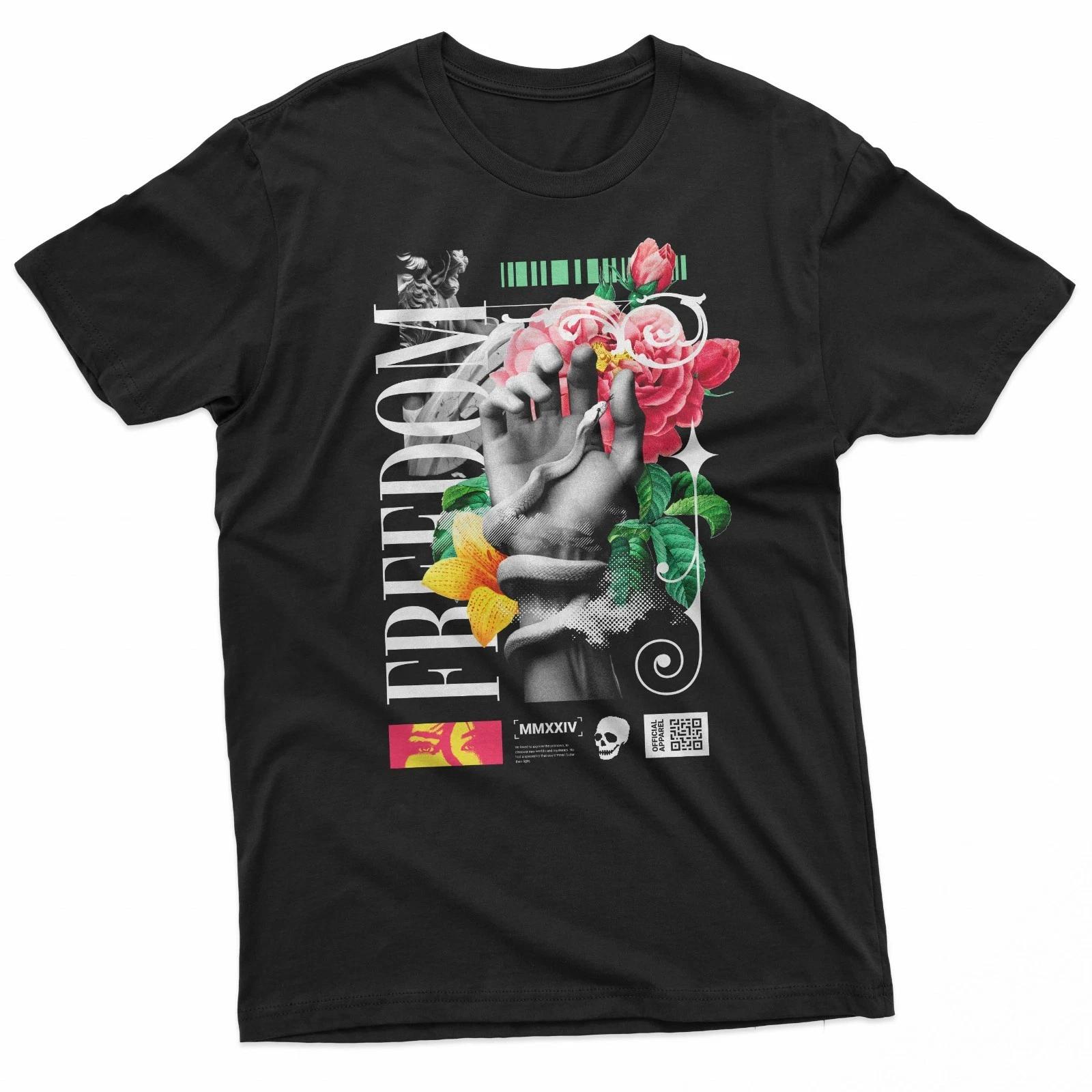 

Freedom Art Floral Serpent Aesthetic 100% Cotton T-shirt Mens Tees Top M