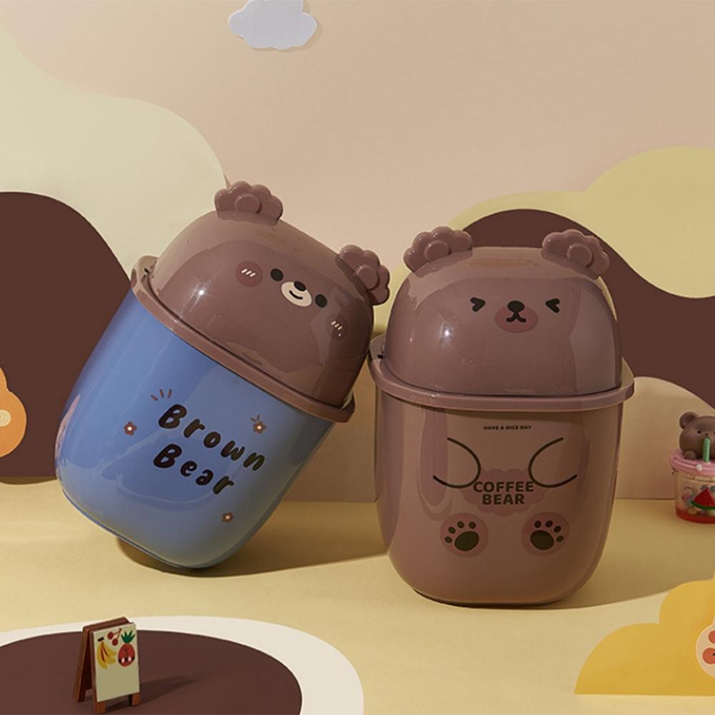 Good-Countertop Garbage Can,Cute Bear Desk Trash Can,Small Desktop Trash Waste Can With Lid, Cute Bear Countertop Trash Can