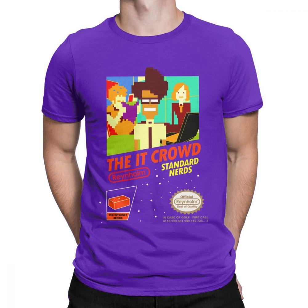Идея подарка Одежда It Crowd Nes 8 Bit Game Футболки Nerds Мужская футболка Смешная Geek Computer Tech TV Show Лучшая винтажная футболка XXXXL фиолетовый
