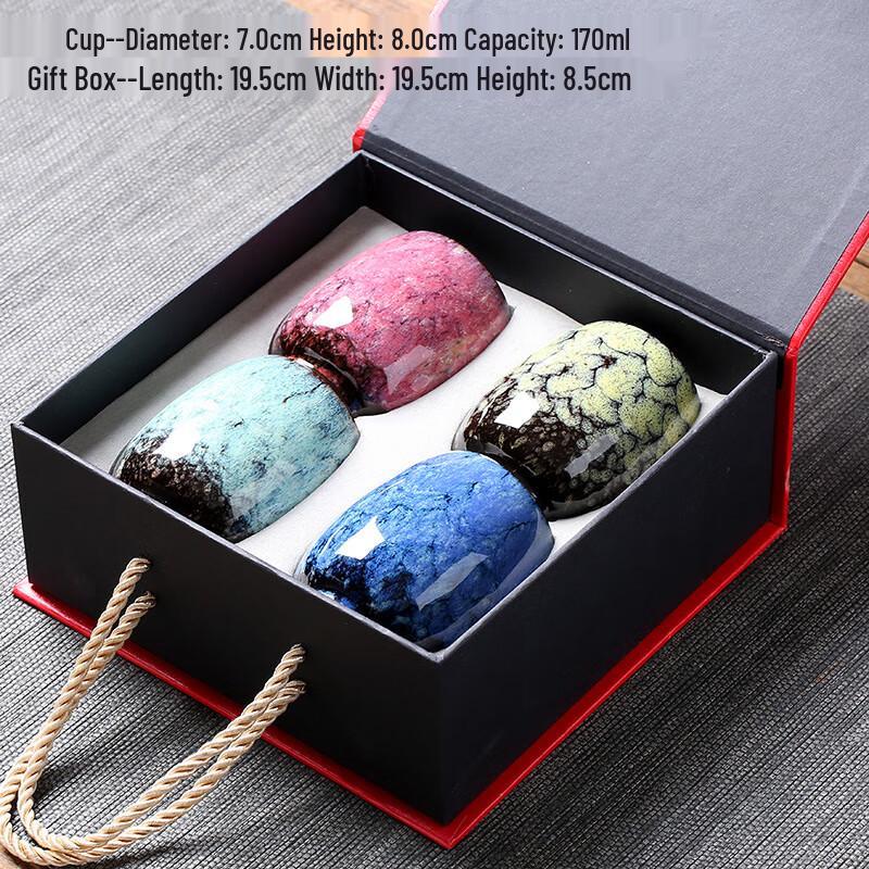 Керамическая чайная чашка с ручкой, глазурь Тэнмоку, Шанци - Подарочный набор