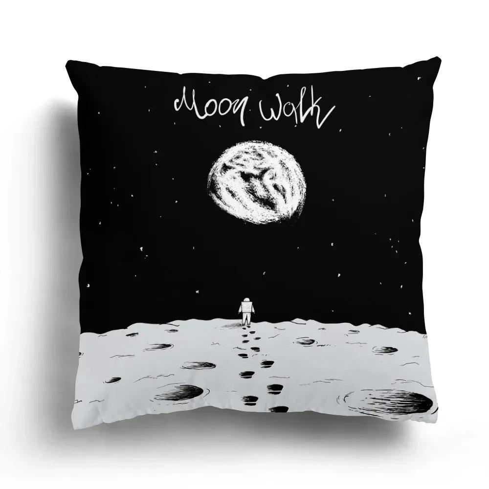 Fashion Black and White Sky Cartoon Astronaut Home Sofa Cushion Cover Cartoon Pattern Room Bedroom Pillowcase Decoration