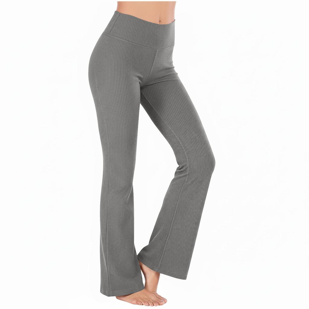 High Waist Ribbed Flared Leggings for Women Slim Fit Stretchy Bootcut Pants with Tummy Control and Butt Lifting Design for Yoga Fitness