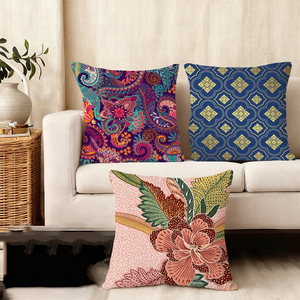 Indonesia Batik Design Cushion Cover Soft Plush Fabric Double-Sided Printed Sofa Cushion Cover For All Seasons Home Decor Gift