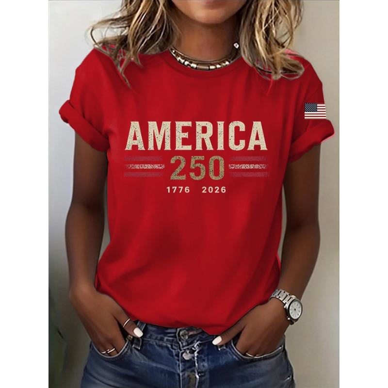 250 Years of Freedom 1776 Festival  Women's  Print T-Shirts Summer O Neck Tops Short Sleeve Casual Tees  Us Flag