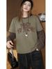 Korean Style Color Block Two-Piece Look Round Neck Long Sleeve T-Shirt for Women - Slimming, Loose Fit, Age-Reducing Spring Base Layer