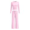 Womens Solid Color Casual Long Sleeve Top Pants Set Streetwear