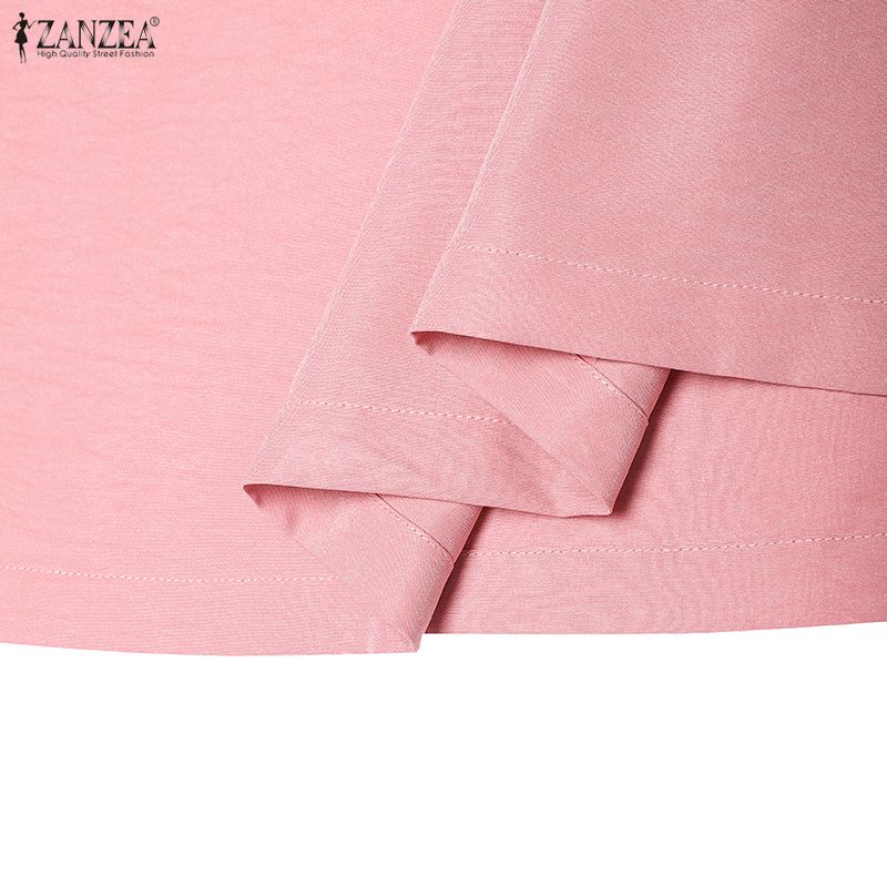 ZANZEA Vestido largo suelto informal de manga corta con cuello vuelto para mujer